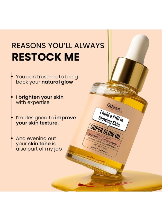 Ghar Soaps Super Glow Face Oil with Saffron & 12+ Ayurvedic Herbs | Slow-Infused in Argan, Almond & Olive Oils | Brightening Face Oil for Natural Glow, Even Skin Tone & Radiant Skin 20ml - Image 5