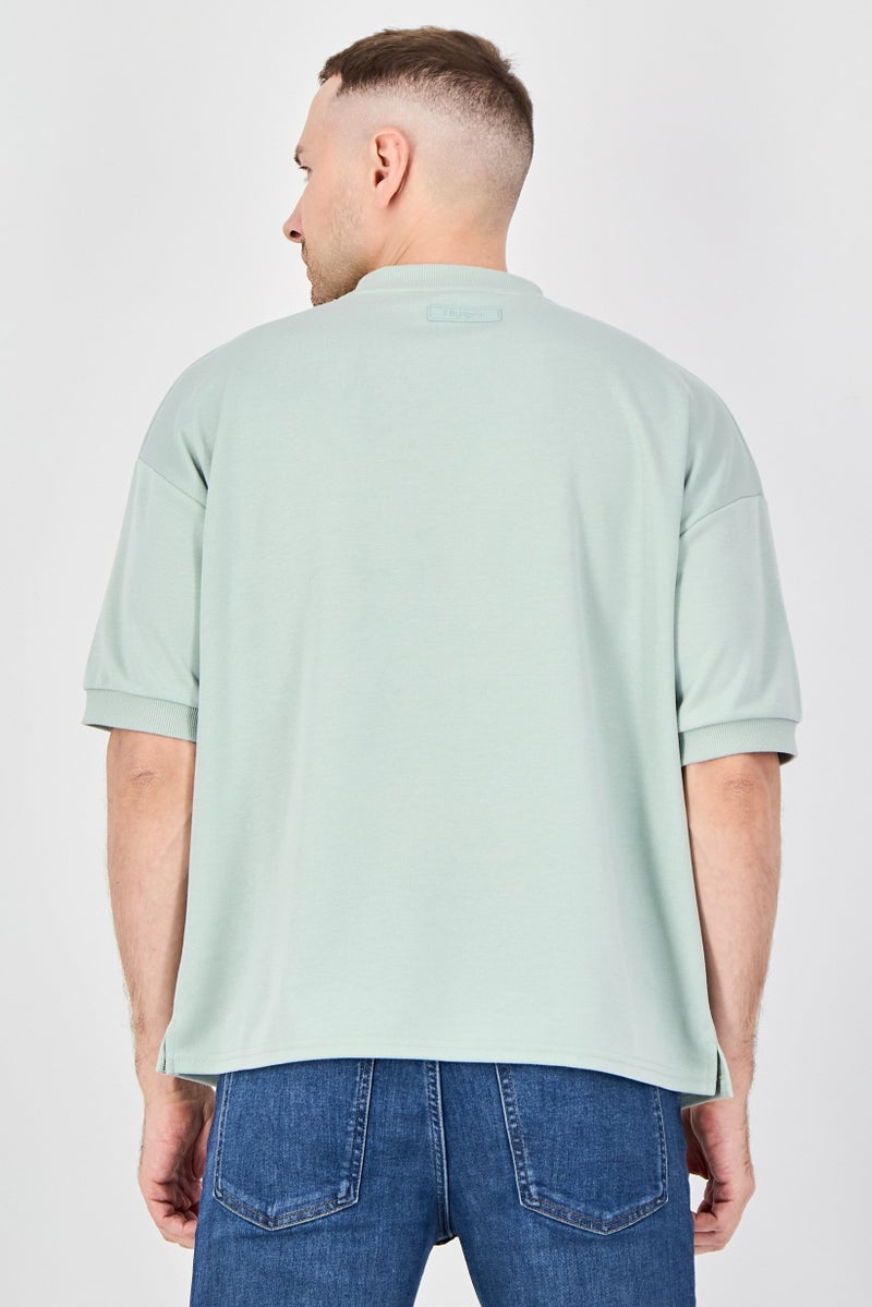 Algspar Men Crew Neck Short Sleeve Brand Logo T Shirt, Light Sage Green - Image 3