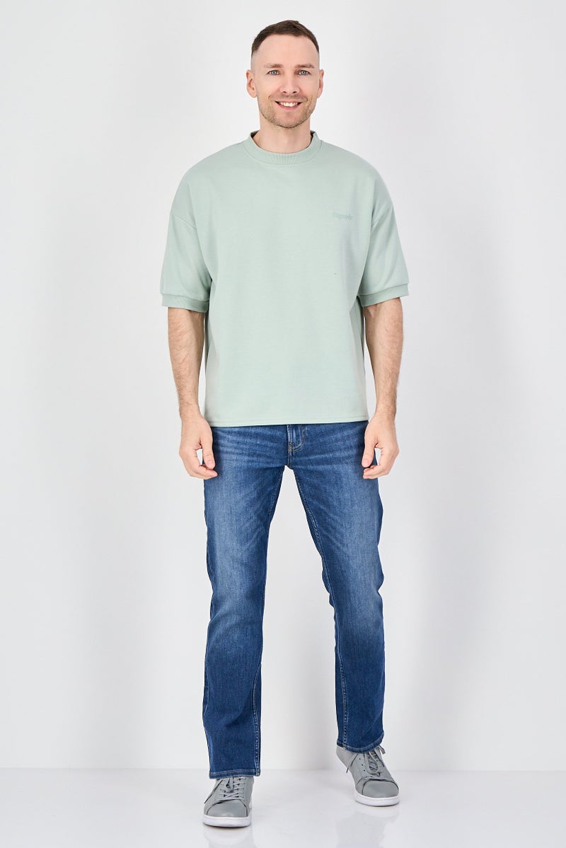 Algspar Men Crew Neck Short Sleeve Brand Logo T Shirt, Light Sage Green - Image 4