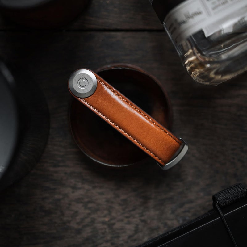 Orbitkey Orbitkey Leather Key Organizer | Durable, Stainless Steel Locking Mechanism, Slim & Quiet Profile | Holds up to 7 Keys, Cognac with Tan Stitching  - Image 3