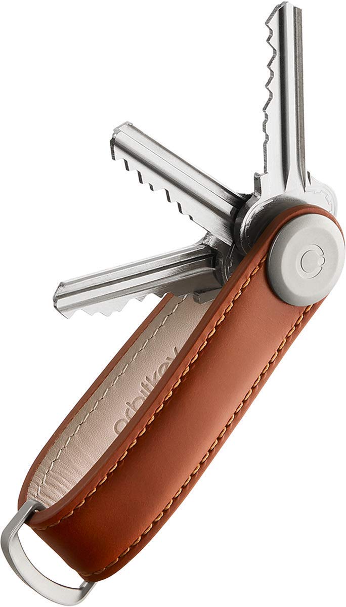 Orbitkey Orbitkey Leather Key Organizer | Durable, Stainless Steel Locking Mechanism, Slim & Quiet Profile | Holds up to 7 Keys, Cognac with Tan Stitching  - Image 1