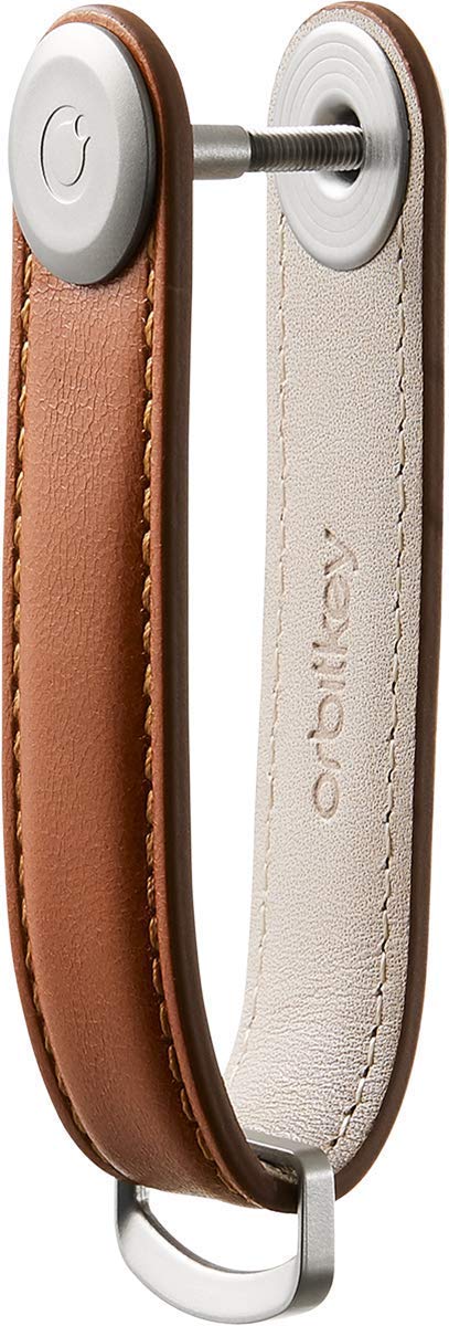 Orbitkey Orbitkey Leather Key Organizer | Durable, Stainless Steel Locking Mechanism, Slim & Quiet Profile | Holds up to 7 Keys, Cognac with Tan Stitching  - Image 2