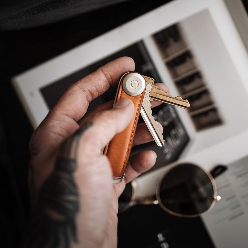 Orbitkey Orbitkey Leather Key Organizer | Durable, Stainless Steel Locking Mechanism, Slim & Quiet Profile | Holds up to 7 Keys, Cognac with Tan Stitching  - Image 4