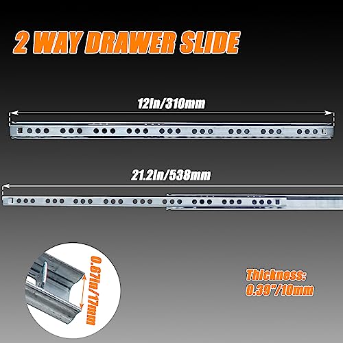 Luomorgo 2 Pcs Metal Drawer Slides 12 Inch Drawer Slide Ball Bearing Two Way Slide Track Rail Heavy Duty Dresser Drawer Slides for Kitchen Cabinet - Image 3