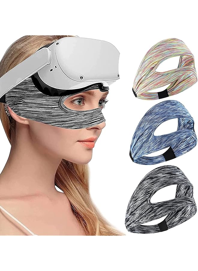 Green Tiger 3Pcs VR Eye Mask, Adjustable Breathable Sweat Band for Meta/Oculus Quest 2/3/3S/Pro, HTC Vive, PS, Gear, Workouts - Image 1
