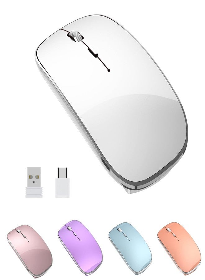 Halpilt Wireless Mouse Chargeable Portable Silent USB-A and Type-C Dual Mode 3 Adjustable DPI for Laptop, PC (Q23S Black) (White) - Image 1