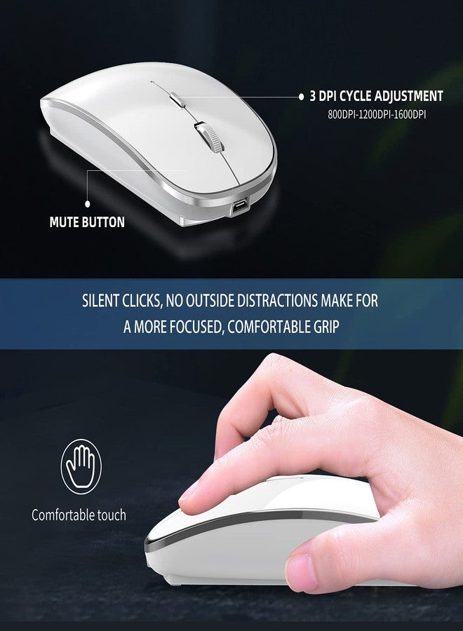 Halpilt Wireless Mouse Chargeable Portable Silent USB-A and Type-C Dual Mode 3 Adjustable DPI for Laptop, PC (Q23S Black) (White) - Image 3