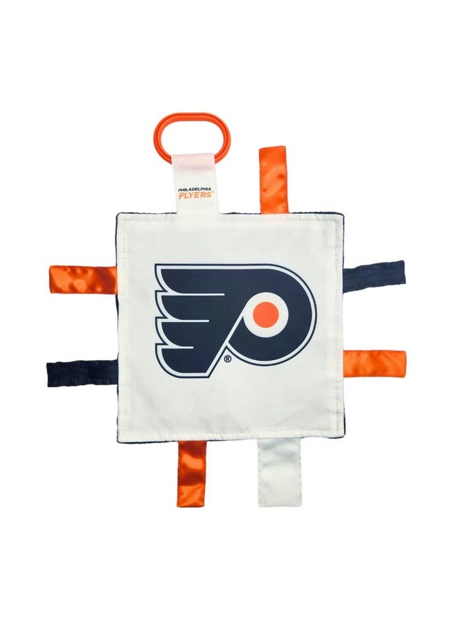 The Learning Lovey - Philadelphia Flyers Baby Tag Toy Nhl Hockey Baby Sensory Crinkle Toys Soft & Safe Ideal Baby Stroller Toy Bpa Free W/Stroller Clip (8 X 8 Tag Toy) - Image 1