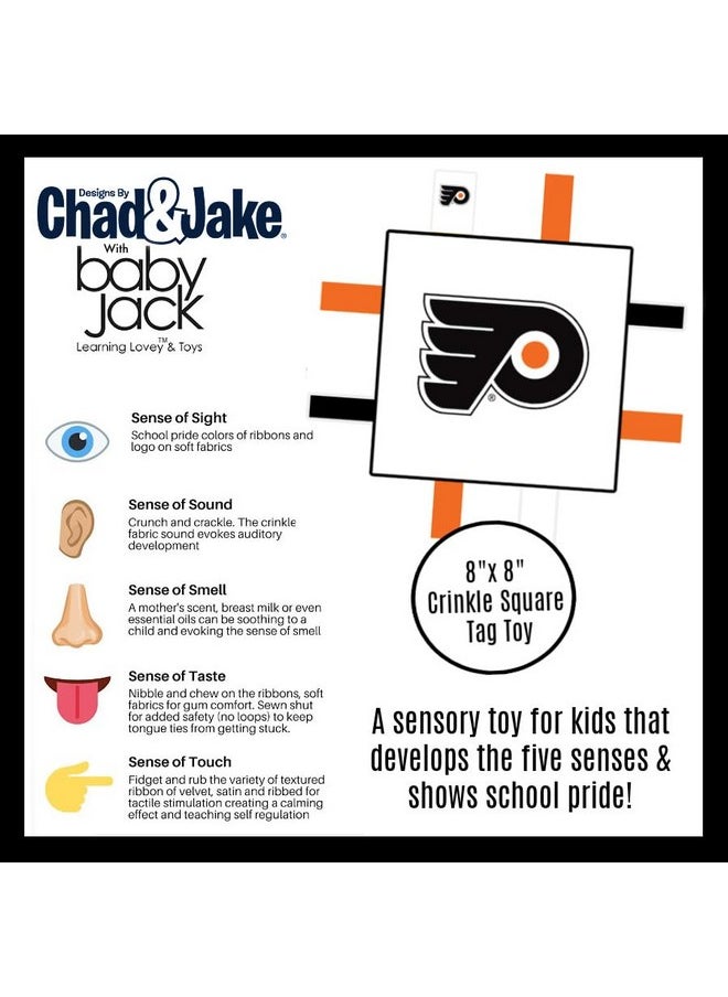 The Learning Lovey - Philadelphia Flyers Baby Tag Toy Nhl Hockey Baby Sensory Crinkle Toys Soft & Safe Ideal Baby Stroller Toy Bpa Free W/Stroller Clip (8 X 8 Tag Toy) - Image 1