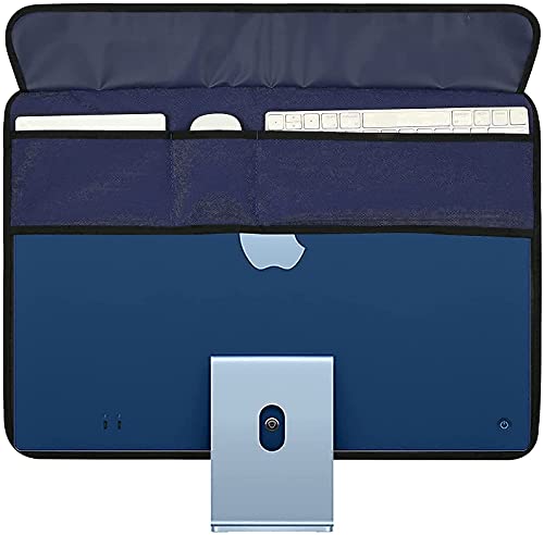 WESAPPINCcomputer Monitor Dust Cover for iMac 24”, PU Leather Protective Screen Dust Cover Sleeve with Rear Pocket Compatible with iMac 24 inch (24 inch, Dark Blue) - Image 1