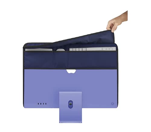 WESAPPINCcomputer Monitor Dust Cover for iMac 24”, PU Leather Protective Screen Dust Cover Sleeve with Rear Pocket Compatible with iMac 24 inch (24 inch, Dark Blue) - Image 5