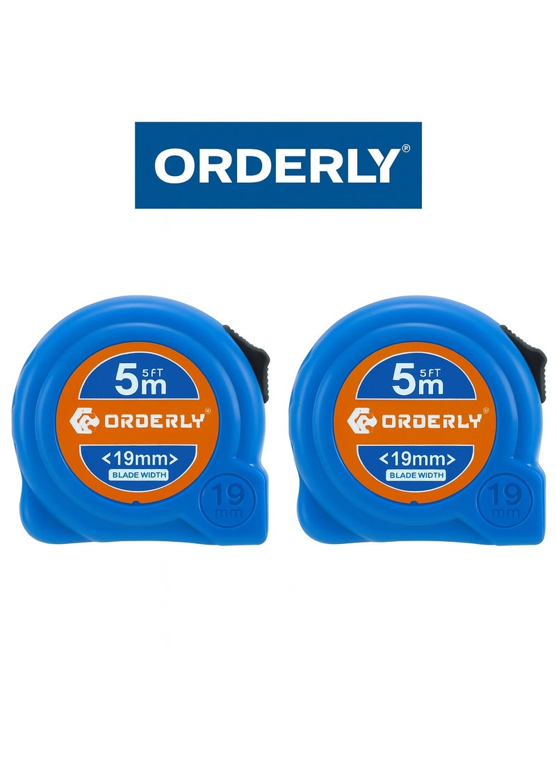 ORDERLY 2-Pack ORDERLY Measuring Tape 5m/16ft – 19 mm Wide Steel Blade, Rugged ABS Case with Lock – Dual Graduation mm/cm/inch – Blue, for Professional & DIY Use - Image 3