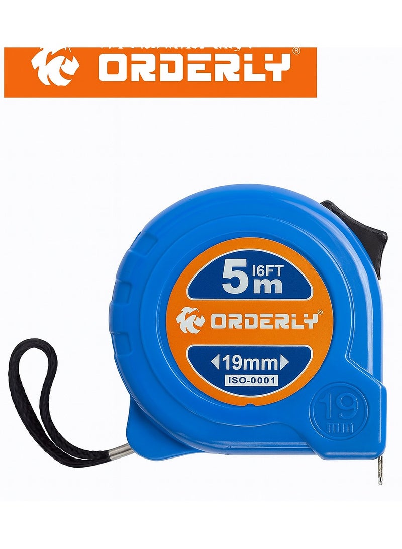 ORDERLY 2-Pack ORDERLY Measuring Tape 5m/16ft – 19 mm Wide Steel Blade, Rugged ABS Case with Lock – Dual Graduation mm/cm/inch – Blue, for Professional & DIY Use - Image 4