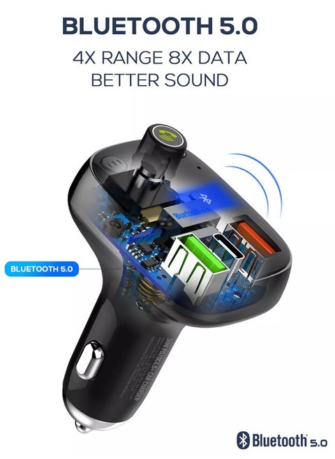 FM Transmitter 36W Car Wireless Radio Adapter Universal Car Charger with QC3.0 PD Fast Car Charger
