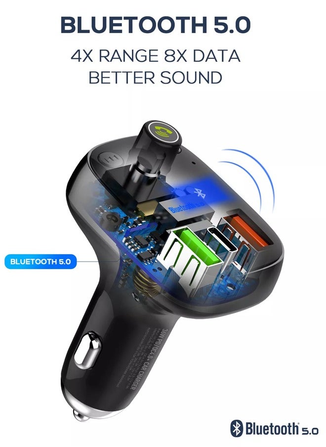 LDNIO - FM Transmitter 36W Car Wireless Radio Adapter Universal Car Charger with QC3.0 PD Fast Car Charger - Image 1
