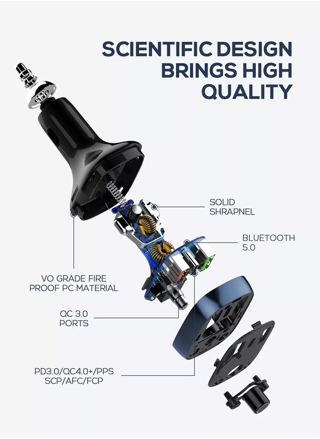 LDNIO - FM Transmitter 36W Car Wireless Radio Adapter Universal Car Charger with QC3.0 PD Fast Car Charger - Image 1