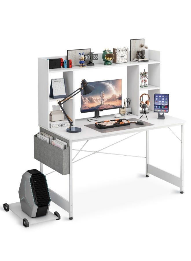 Study Desk with Bookshelf, Writing Desk for Kids,Computer Table Home Office Desks With Storage Bag,CPU Holder, Storage Rack