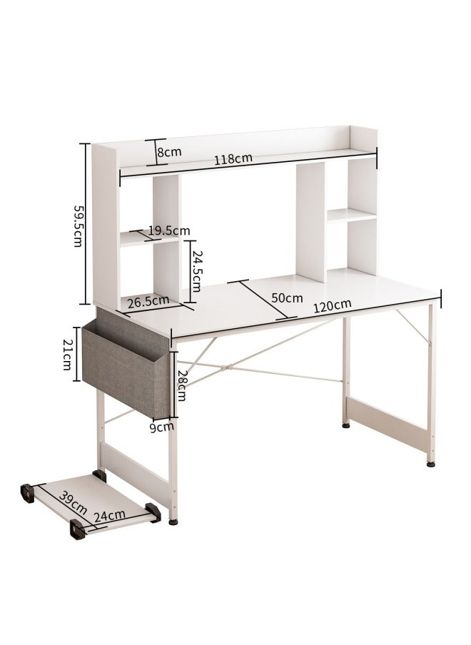 Study Desk with Bookshelf, Writing Desk for Kids,Computer Table Home Office Desks With Storage Bag,CPU Holder, Storage Rack