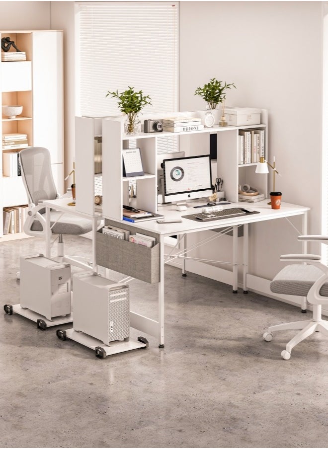 Study Desk with Bookshelf, Writing Desk for Kids,Computer Table Home Office Desks With Storage Bag,CPU Holder, Storage Rack