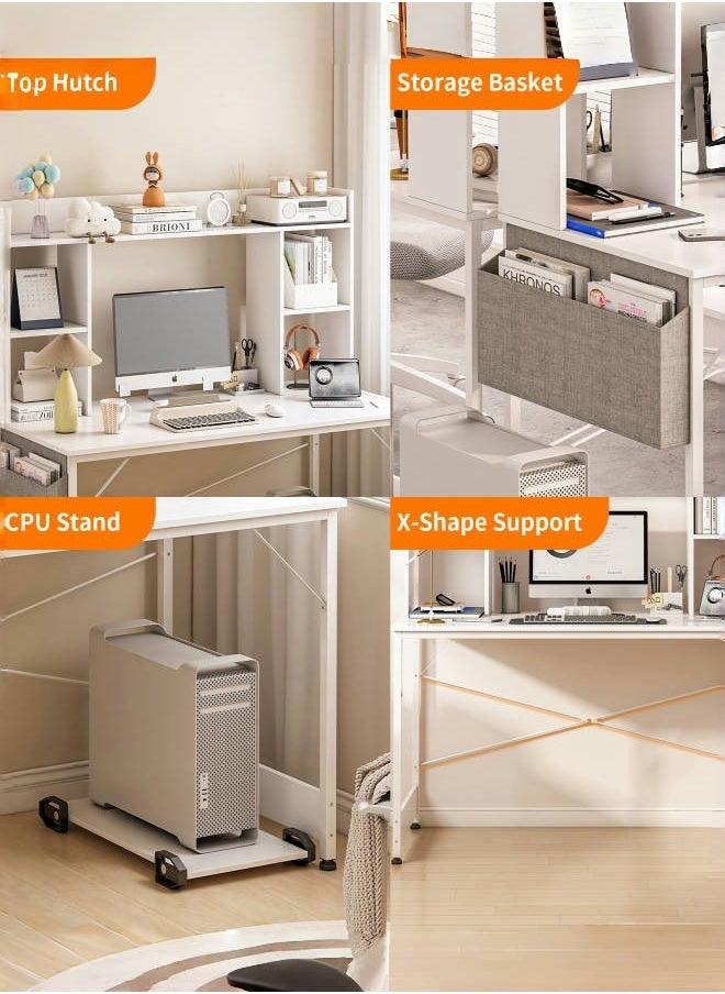 Study Desk with Bookshelf, Writing Desk for Kids,Computer Table Home Office Desks With Storage Bag,CPU Holder, Storage Rack