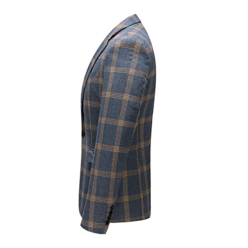 KUDORO Mens Casual Plaid Blazer Jacket Slim Fit Sports Coat One Button Tuxedo Jacket for Men Yellow Blue - Image 4
