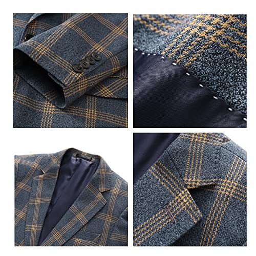 KUDORO Mens Casual Plaid Blazer Jacket Slim Fit Sports Coat One Button Tuxedo Jacket for Men Yellow Blue - Image 5
