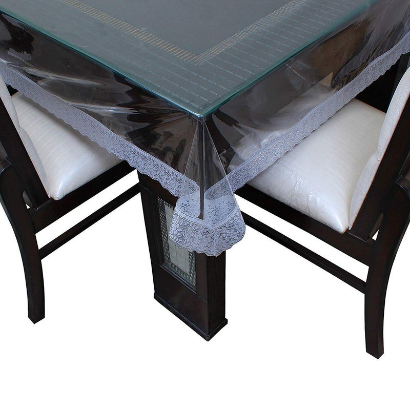HOMECROWN PVC Plastic Waterproof 6 Seater Rectangular Dining Table Cover with Embroidered Silver Lace Border Clear 90x60 Inch Pack of 1 - Image 3