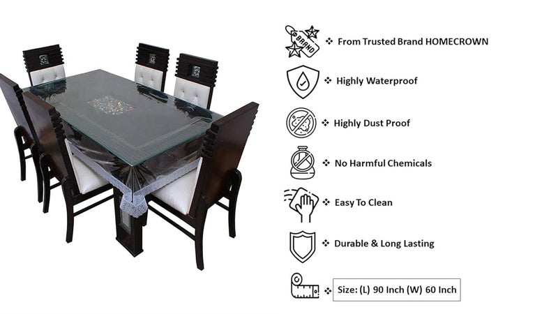 HOMECROWN PVC Plastic Waterproof 6 Seater Rectangular Dining Table Cover with Embroidered Silver Lace Border Clear 90x60 Inch Pack of 1 - Image 5