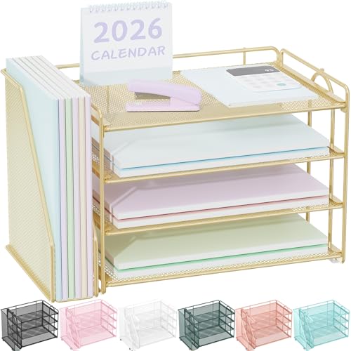 Spacrea Desk Organizers and Accessories Paper Organizer for Desk with File organizer Desk Accessories Workspace Organizers for Office Supplies Gold - Image 1