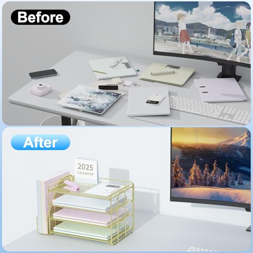 Spacrea Desk Organizers and Accessories Paper Organizer for Desk with File organizer Desk Accessories Workspace Organizers for Office Supplies Gold - Image 3