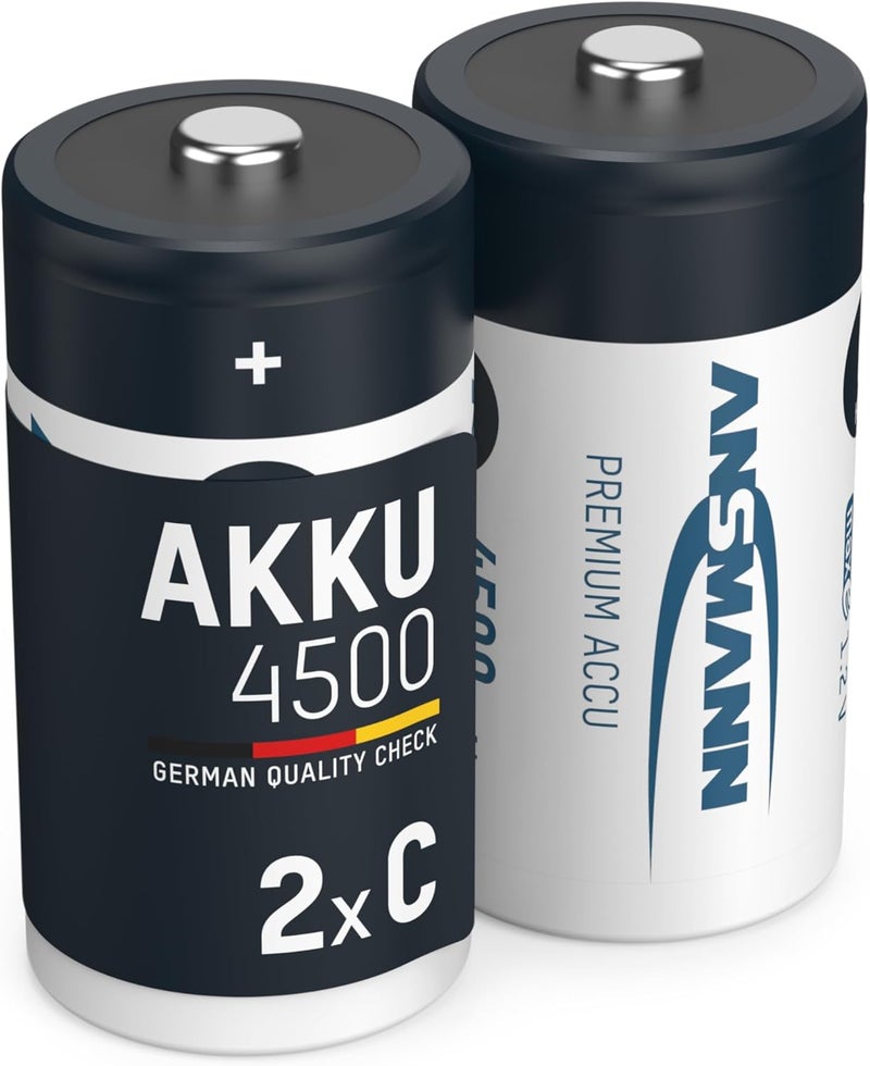 ANSMANN بطاريات C قابلة للشحن 4500mAh ماكس إي جاهزة للاستخدام NiMH بطارية C احترافية مشحونة مسبقًا للمصابيح الكهربائية وغيرها (عبوة من 2) - Image 1