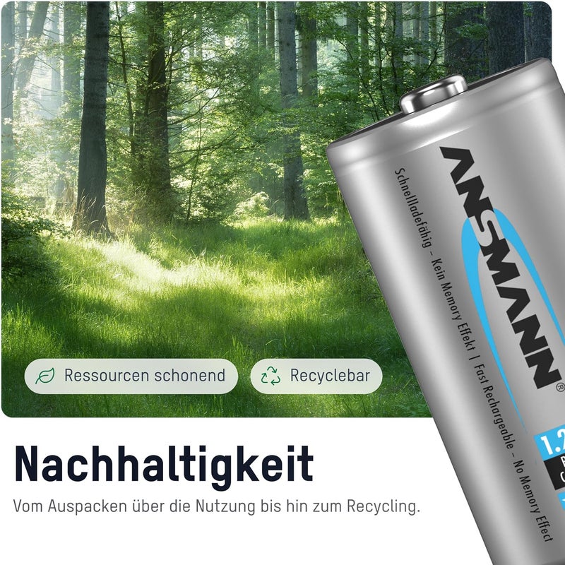 ANSMANN بطاريات C قابلة للشحن 4500mAh ماكس إي جاهزة للاستخدام NiMH بطارية C احترافية مشحونة مسبقًا للمصابيح الكهربائية وغيرها (عبوة من 2) - Image 3