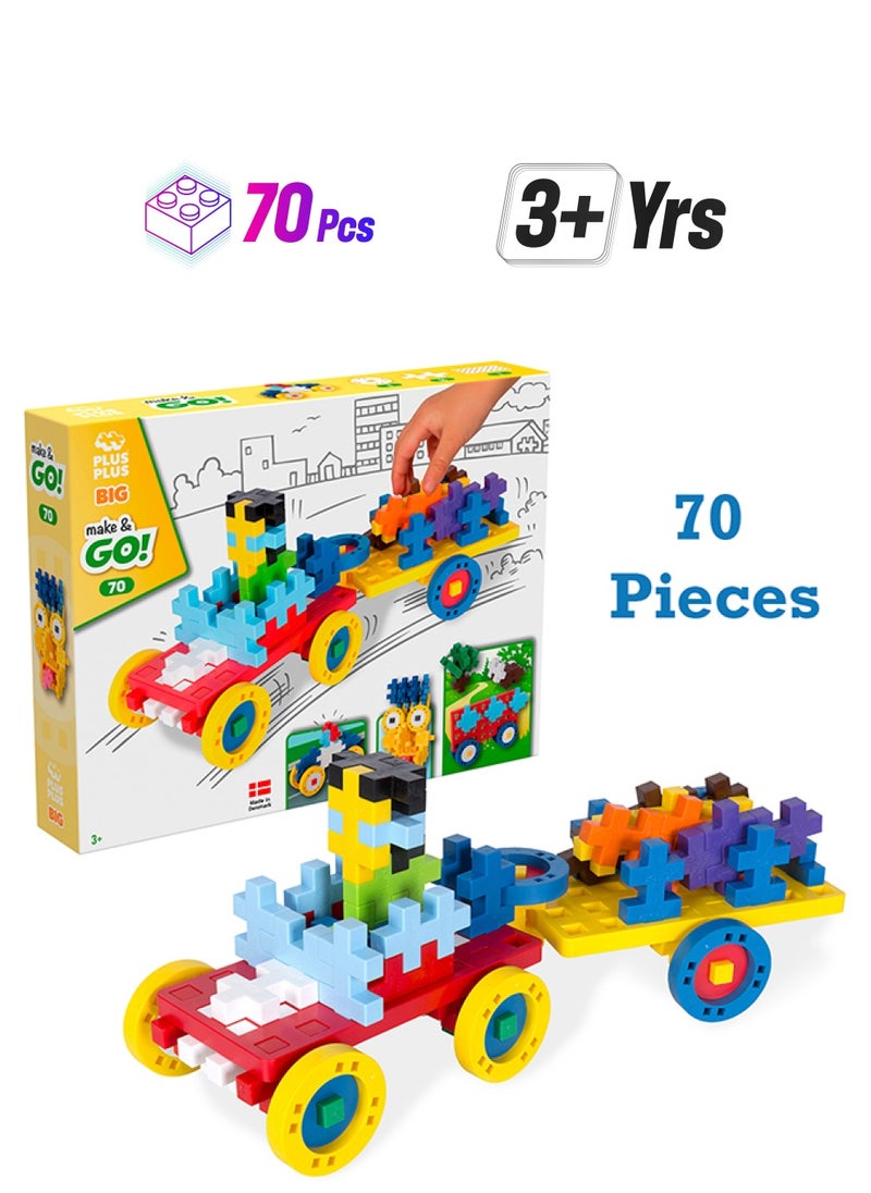 Plus-Plus Creative Building Blocks, Big Vehicles Set, Construction Toy, 70 Pieces, Basic  - Image 1
