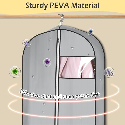 MISSLO حقائب ملابس ميسلو 4" مع جوانب لتخزين الملابس المعلقة 65" حقائب فساتين طويلة غلاف فساتين مقاوم للماء لتخزين الملابس المعلقة في الخزانة، 3 عبوات - Image 3