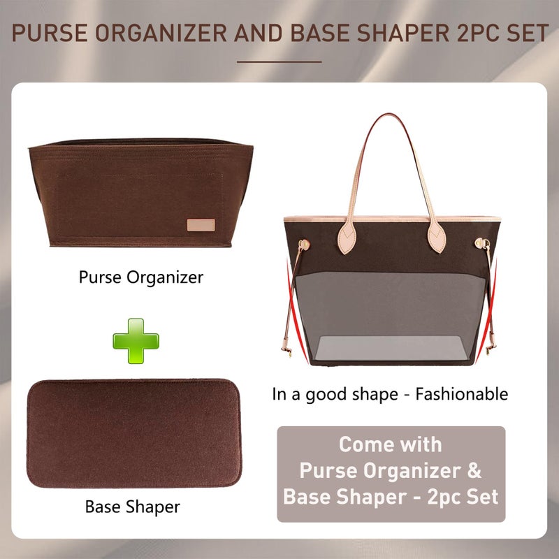 Doxo Purse Organizer Insert for Handbags & Base Shaper 2pc Set, Felt Bag Organizer for Tote with 3 Sizes, Compatible with Neverful PM Speedy 30 and More (PM-Brown-Medium) - Image 3
