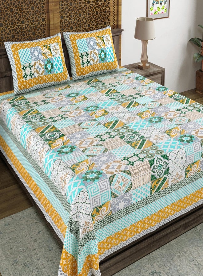 BLOCKS OF INDIA Hand Block Print Cotton King Size Bedsheet (Green CHOKDI) - Image 1