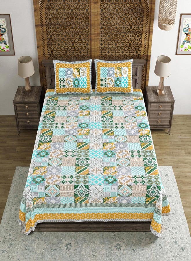 BLOCKS OF INDIA Hand Block Print Cotton King Size Bedsheet (Green CHOKDI) - Image 3