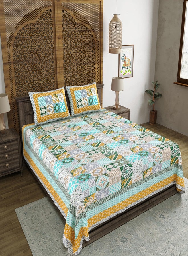 BLOCKS OF INDIA Hand Block Print Cotton King Size Bedsheet (Green CHOKDI) - Image 2