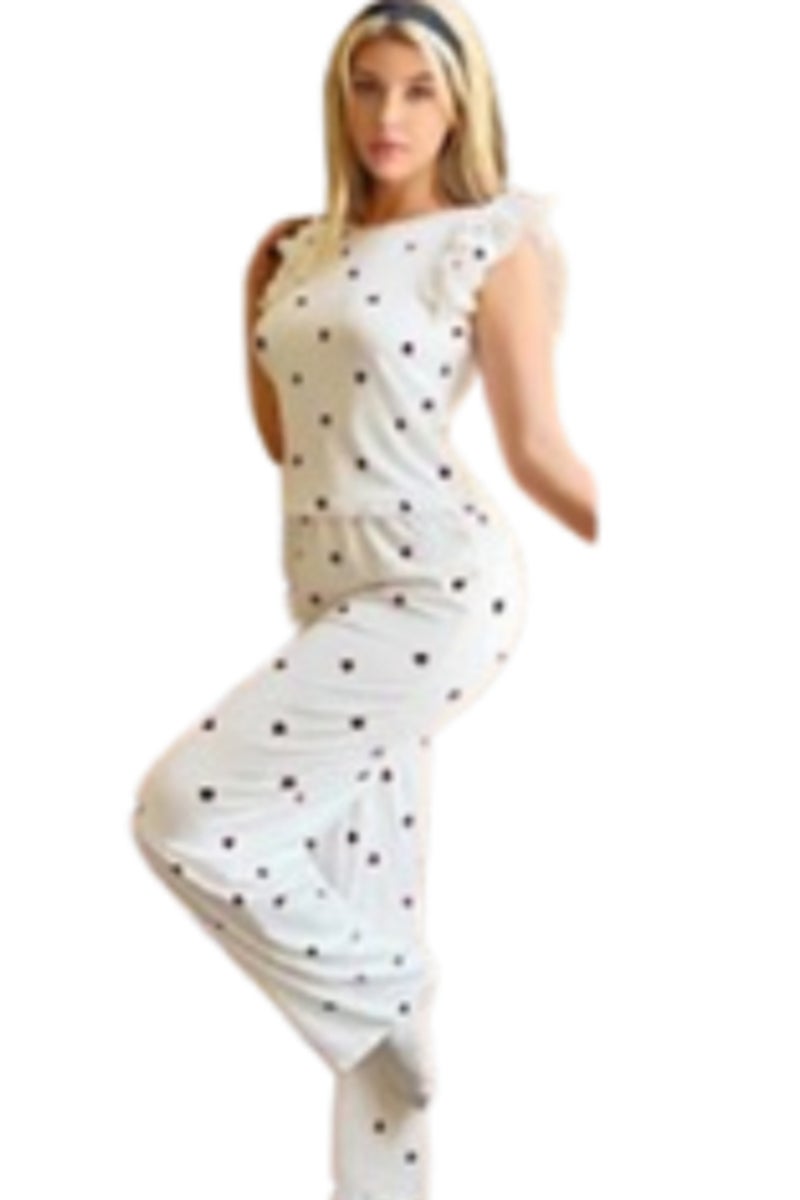 Women's Pajama Set with Short Sleeves Ruffles and Heart Prints - Image 3