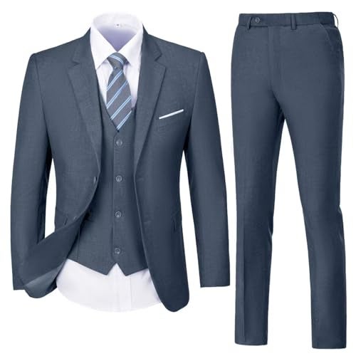 Lynerun Men's Suit for Men Slim Fit 3 Piece Suit Set Formal 2 Button Dark Grey Tuxedo for Prom Groomsmen Wedding Business Party Blazer Vest Pants Set XL - Image 1