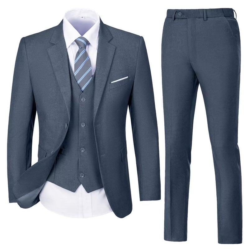 Lynerun Men's Suit for Men Slim Fit 3 Piece Suit Set Formal 2 Button Dark Grey Tuxedo for Prom Groomsmen Wedding Business Party Blazer Vest Pants Set XL - Image 3