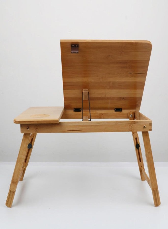 SKYZONAL Bamboo Laptop Desk, Adjustable Portable Bamboo Laptop Table with Drawer, Folding Breakfast Tray Padded Lap Work Tray for Working Writing Drawing Surfing Reading Eating - Image 3