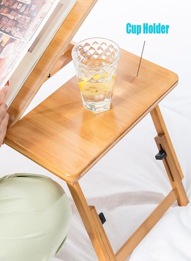 SKYZONAL Bamboo Laptop Desk, Adjustable Portable Bamboo Laptop Table with Drawer, Folding Breakfast Tray Padded Lap Work Tray for Working Writing Drawing Surfing Reading Eating - Image 4