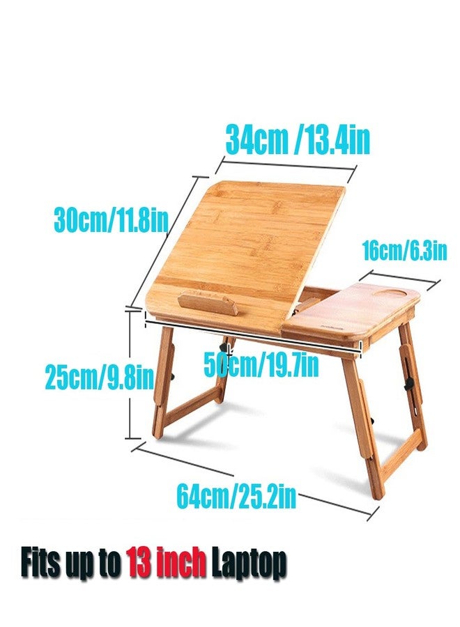 SKYZONAL Bamboo Laptop Desk, Adjustable Portable Bamboo Laptop Table with Drawer, Folding Breakfast Tray Padded Lap Work Tray for Working Writing Drawing Surfing Reading Eating - Image 2