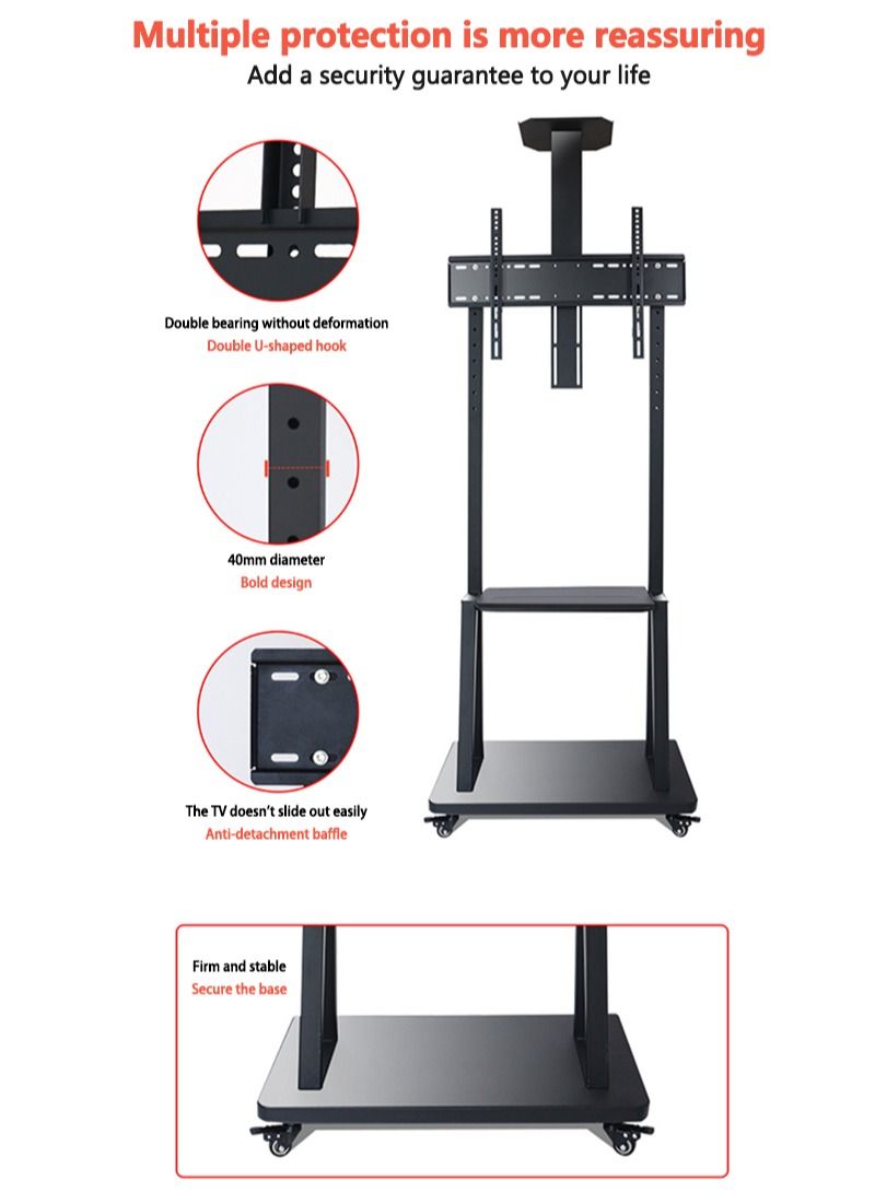 فلاشهوك حامل تلفزيون أرضي متنقل مع عجلات لأجهزة تلفزيون 40-75 بوصة للمنزل المكتبي في الهواء الطلق - Image 5
