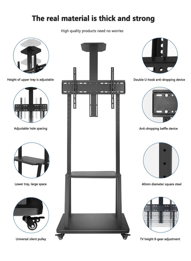 فلاشهوك حامل تلفزيون أرضي متنقل مع عجلات لأجهزة تلفزيون 40-75 بوصة للمنزل المكتبي في الهواء الطلق - Image 4