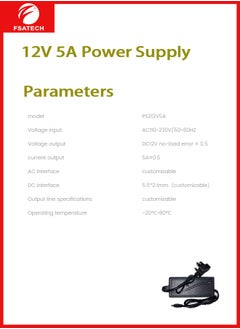 FSATECH 12V 5A 60W AC to DC Adapter Power Supply Converter AC 100V ~ 240V to DC 12V 5amp Transformer with 5.5x2.1mm DC Output Jack for 5050 3528 LED Strip Module Light, CCTV Camera System，Router  - Image 4