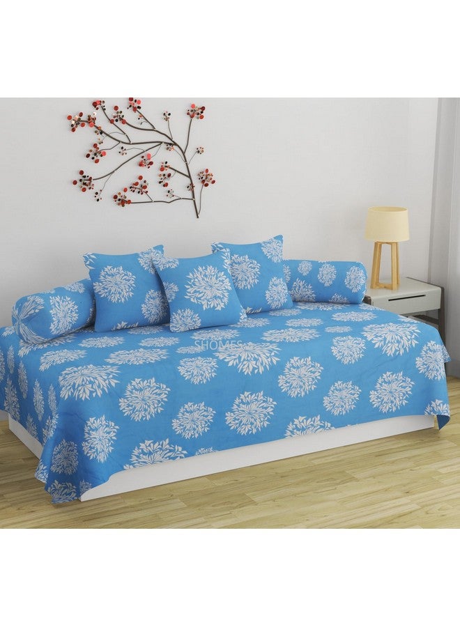 SHOMES أغطية مجموعة ديوان مطبوعة بالزهور من شوميس 100% قطن - 6 قطع - 1 ملاءة سرير مفرد (60 × 90) مع 3 وسائد (16 × 16)، 2 غطاء وسادة طويلة (16 × 32) - أزرق - Image 1