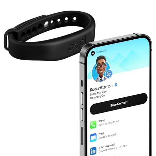 Popl Authentic Patented Popl Bracelet™ (Avoid Fake Knockoffs) - Smart NFC Networking Card - Simply Tap to Exchange Contact Info, Capture Leads, & Manage Contacts (Black on Black) - Image 1