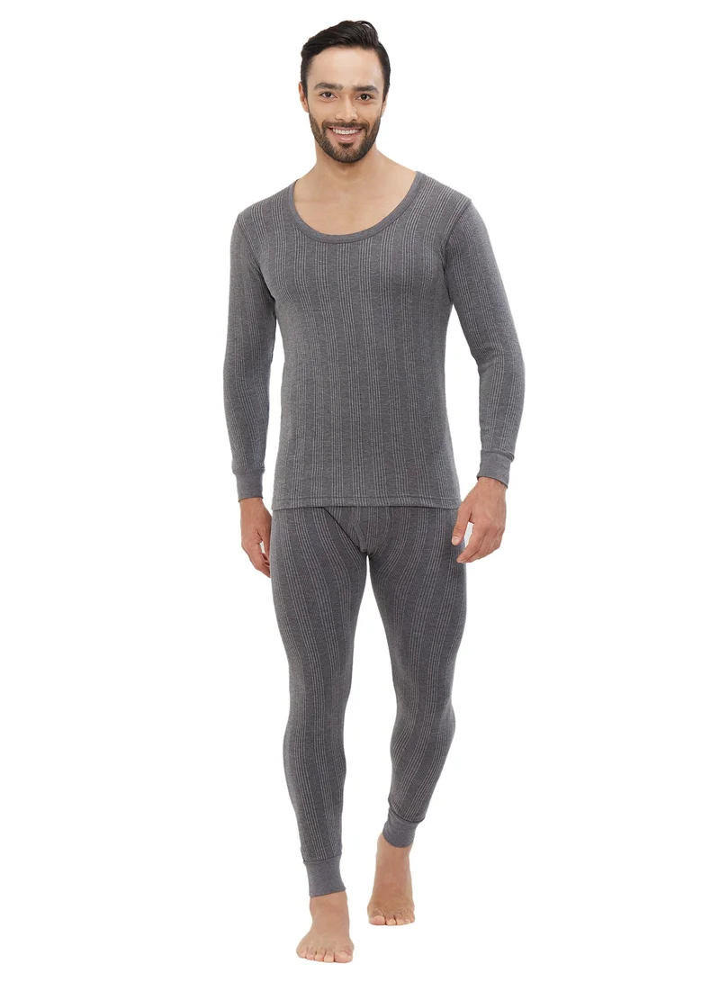 AMPM MEN'S COTTON BLENDED SOFT INNER FULL BODY THERMAL SET - DARK GREY